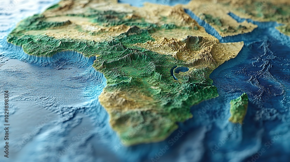A detailed physical map of Africa with high resolution provides a flattened satellite view of the continent's geography and topography. A detailed physical map of Africa with high resolution provides a flattened satellite view of the continent's geography and topography.
