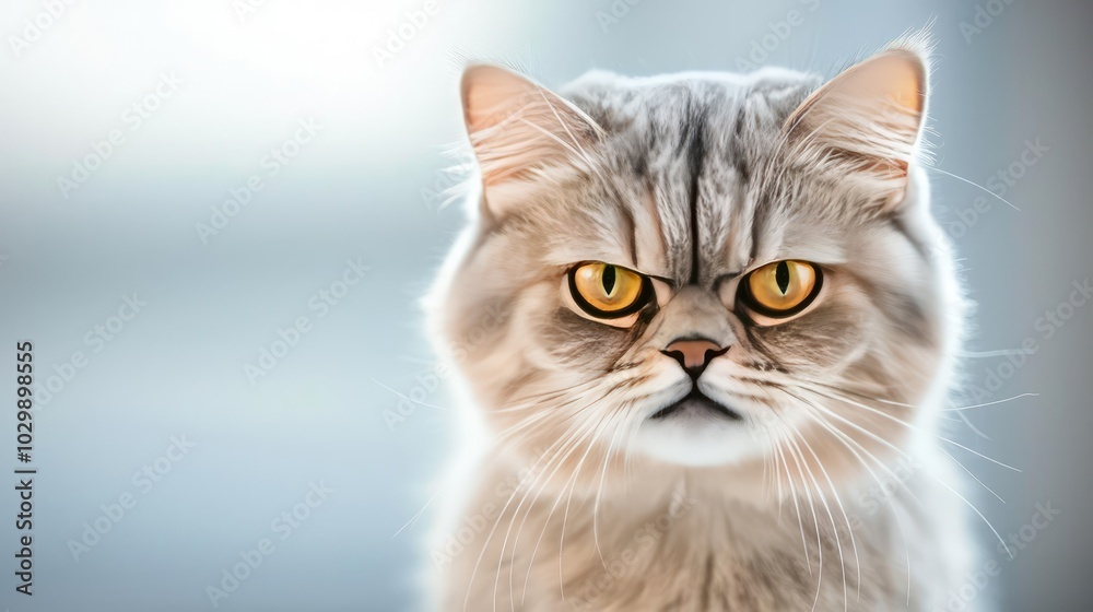 Persian cat with intense yellow eyes, white isolated background Persian cat with intense yellow eyes, white isolated background