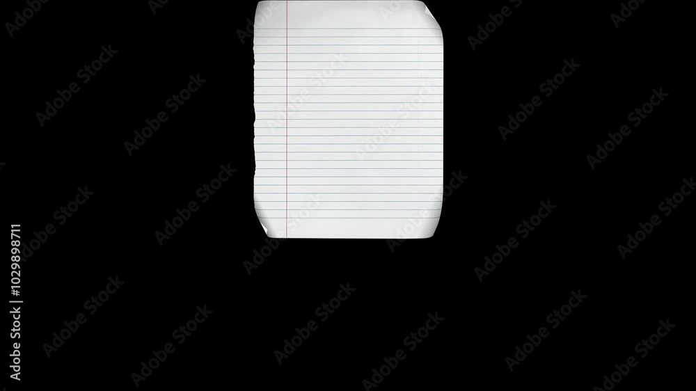 Fluttering Wrinkled school notebook White Paper Stripped Ruled in transparent Background