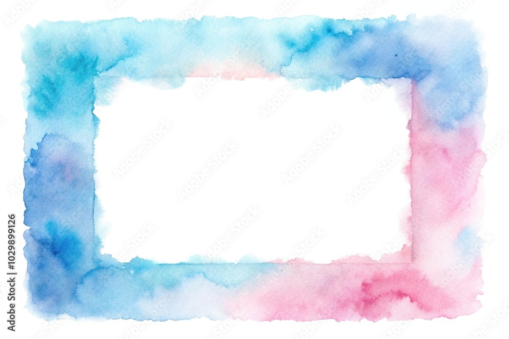 Soft blue and pink watercolor frame on white background Soft blue and pink watercolor frame on white background