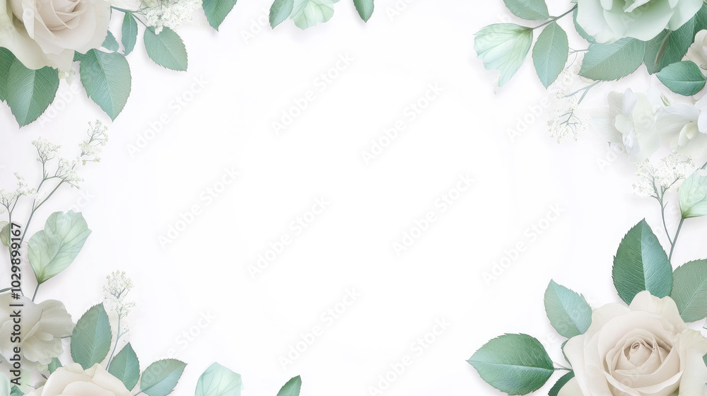 Naklejka premium Ultra-Realistic Floral Frame with Dainty Blooms and Greenery for Decorative Purposes