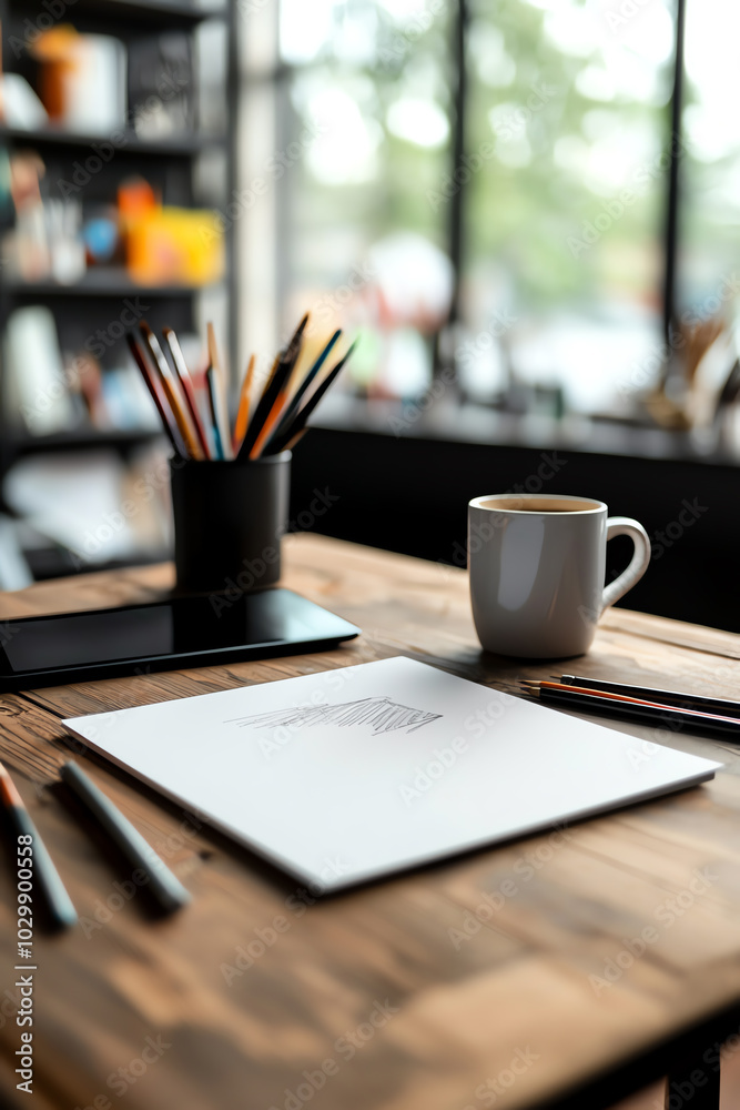 Creative workspace with coffee and stationery Creative workspace with coffee and stationery