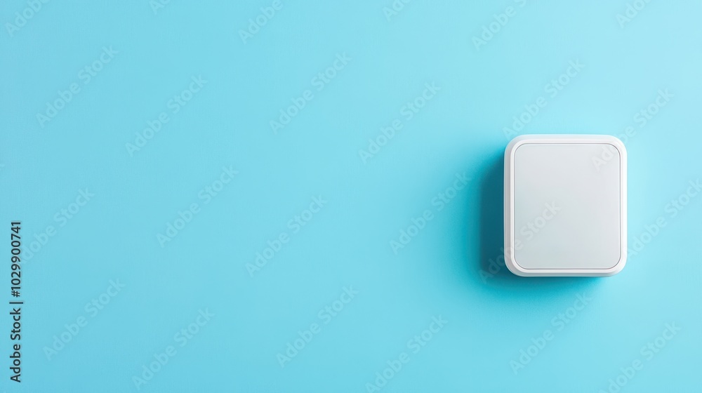 Modern Smart Thermostat on Pastel Blue Background Modern Smart Thermostat on Pastel Blue Background