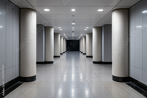 Modern hallway with columns and lights photo