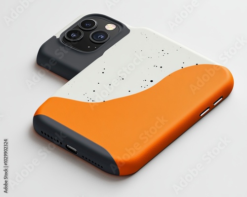 A white and orange phone case with a black camera bump. photo