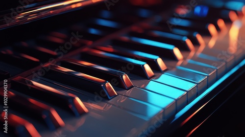 Piano Keys with Neon Lights photo
