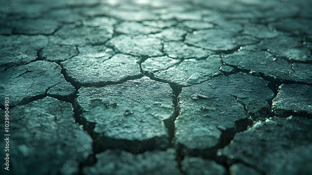 Fototapeta premium Cracked Earth Abstract Background - Deep Green Hues
