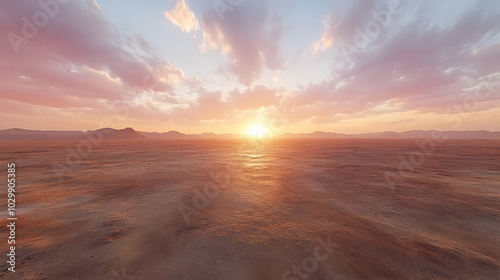 Sunset Over Desert Landscape - 3D Illustration