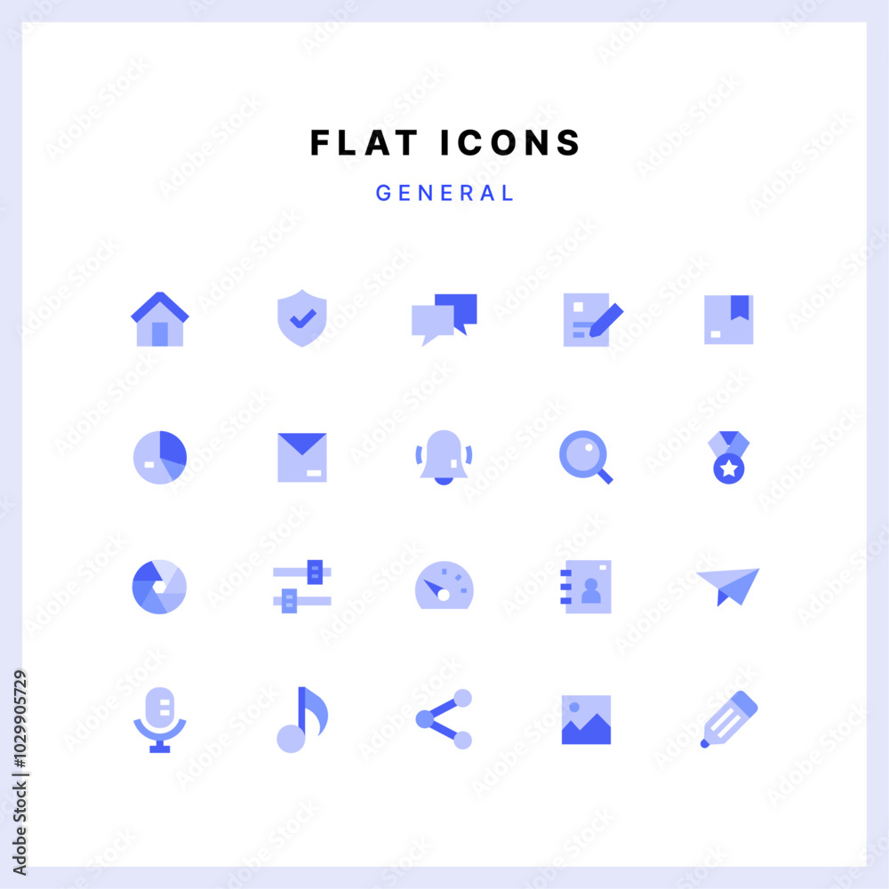 Blue flat icon set