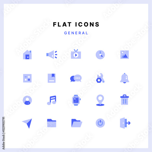 Blue flat icon set