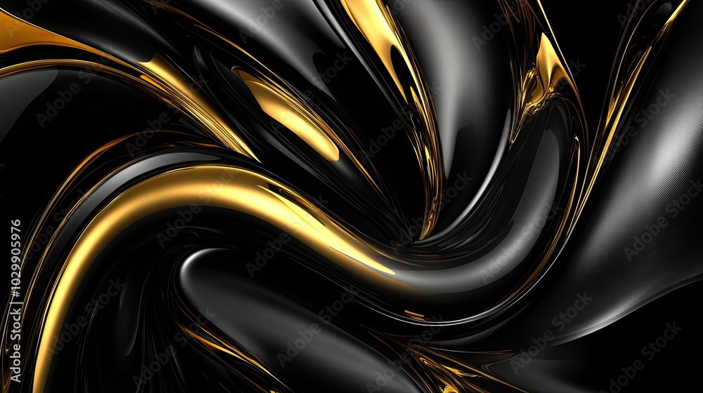 Obraz premium Abstract Swirling Black and Gold Liquid Design