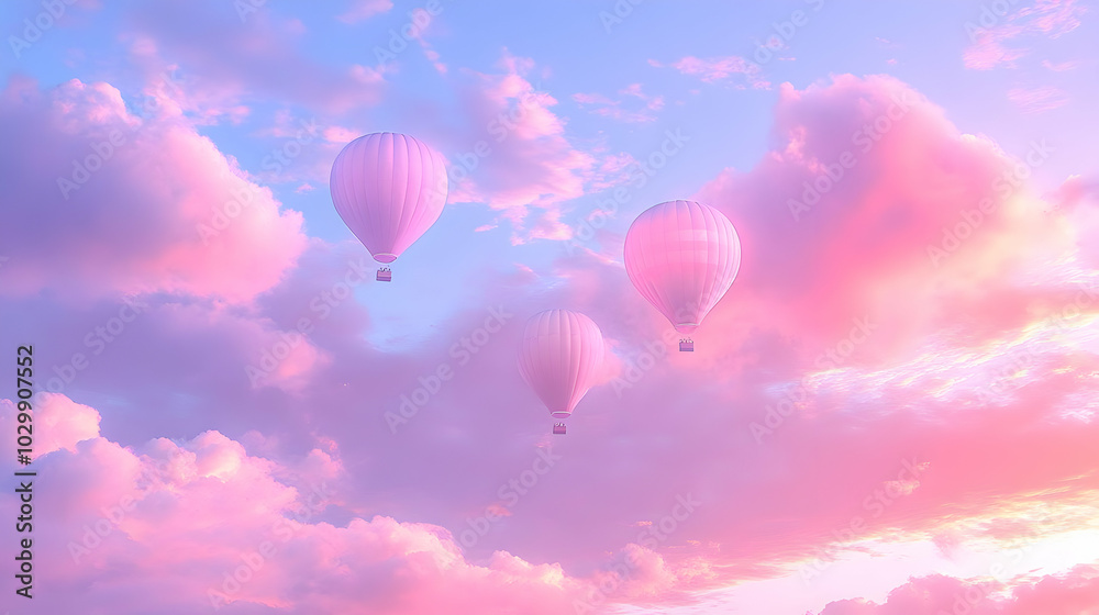 Pink Sky with Hot Air Balloons Illustration