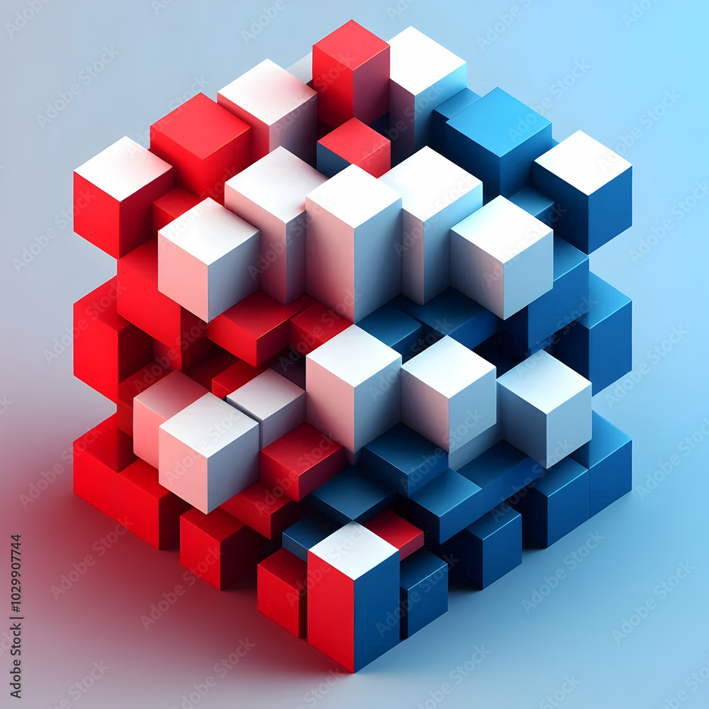 Dynamic 3D Cube Design in Red and Blue Dynamic 3D Cube Design in Red and Blue