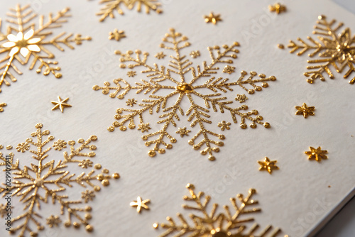 Intricate Gold Snowflake Design on New Year Card for Holiday Celebrations - New Year Cards, Holiday Greeting Card photo