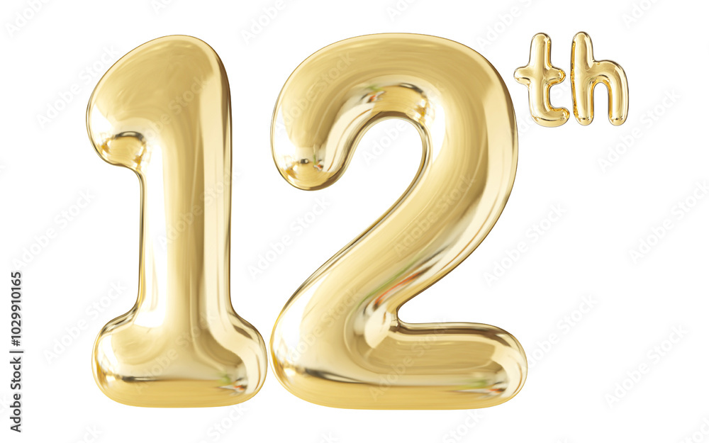12th Year Anniversary Gold Number 3D 12th Year Anniversary Gold Number 3D