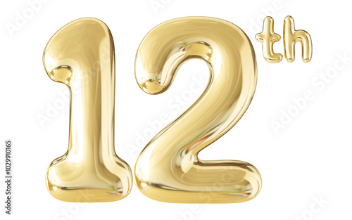 12th Year Anniversary Gold Number 3D