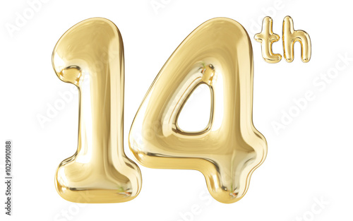 14th Year Anniversary Gold Number 3D