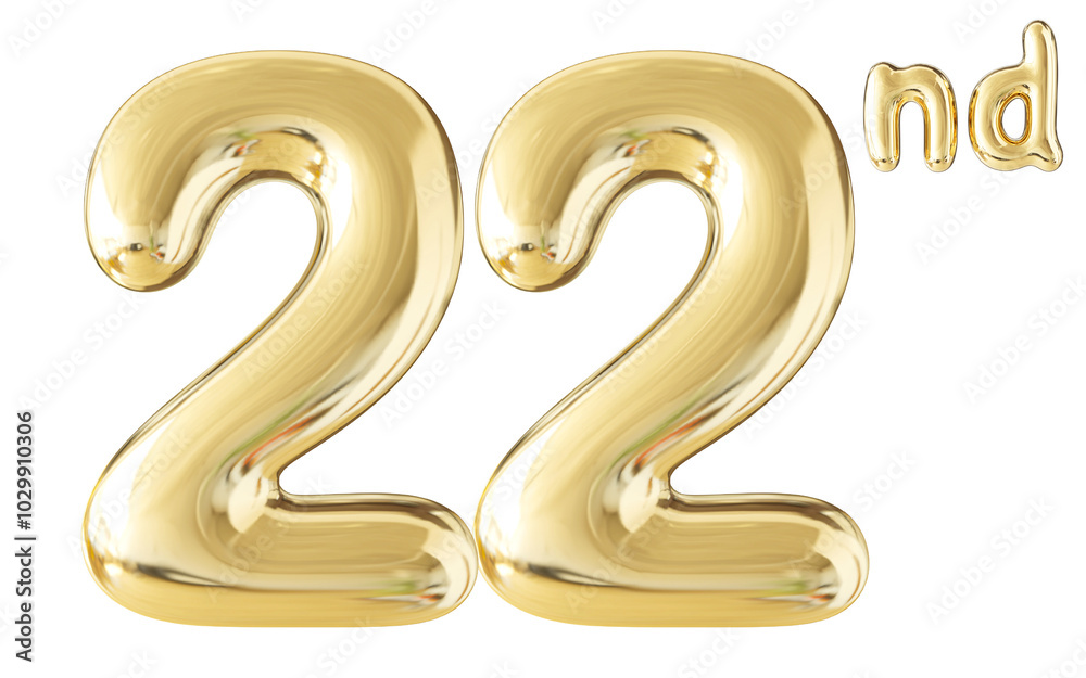 22nd Year Anniversary Gold Number 3D 22nd Year Anniversary Gold Number 3D