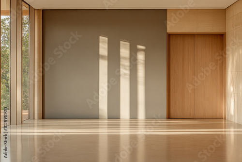 Modern interior space with natural light and wooden accents in a contemporary home