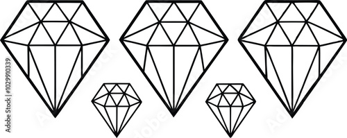 Set of single outline of diamonds silhouette vector icon, isolated on white background.