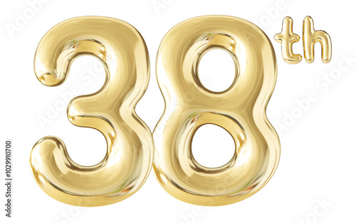 38th Year Anniversary Gold Number 3D