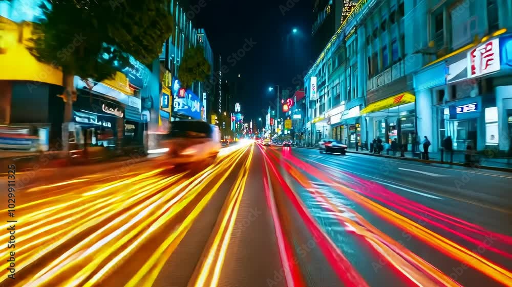 Abstract city street at night with colorful light trails. Abstract city street at night with colorful light trails.