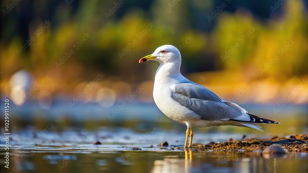 Solitary Short billed Gull looking for mate on Alaskan lake shore Solitary Short billed Gull looking for mate on Alaskan lake shore