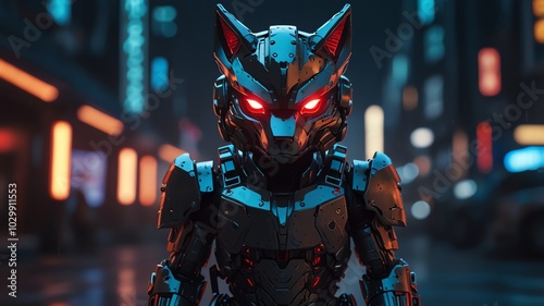 the robot is a robot with a red eyes.