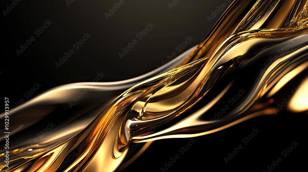 Obraz premium Abstract Liquid Gold Swirls on Black Background