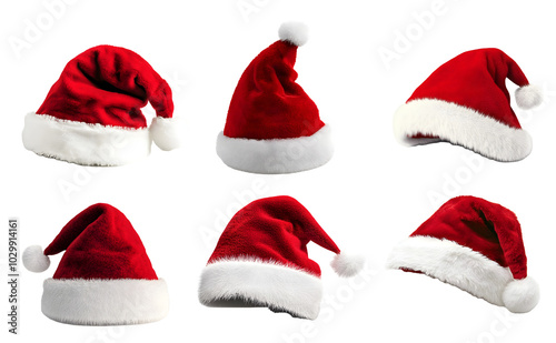 christmas hat collection isolated on a transparent PNG background, white background , cut out, clipping path, Generative Ai photo