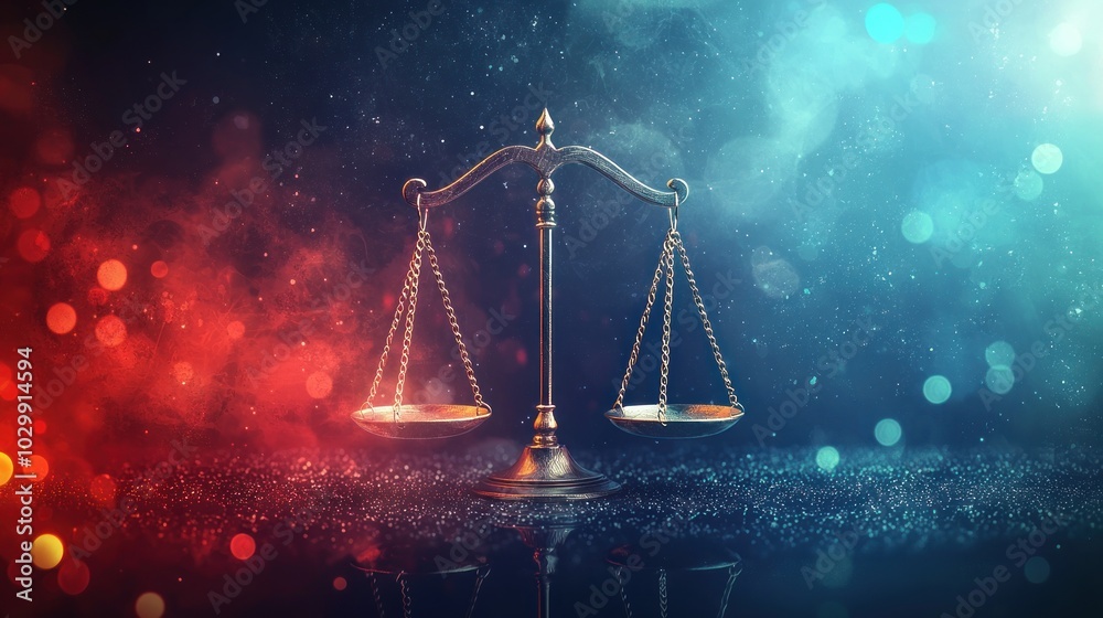 A digital rendering of justice scales in an abstract legal concept. A digital rendering of justice scales in an abstract legal concept.