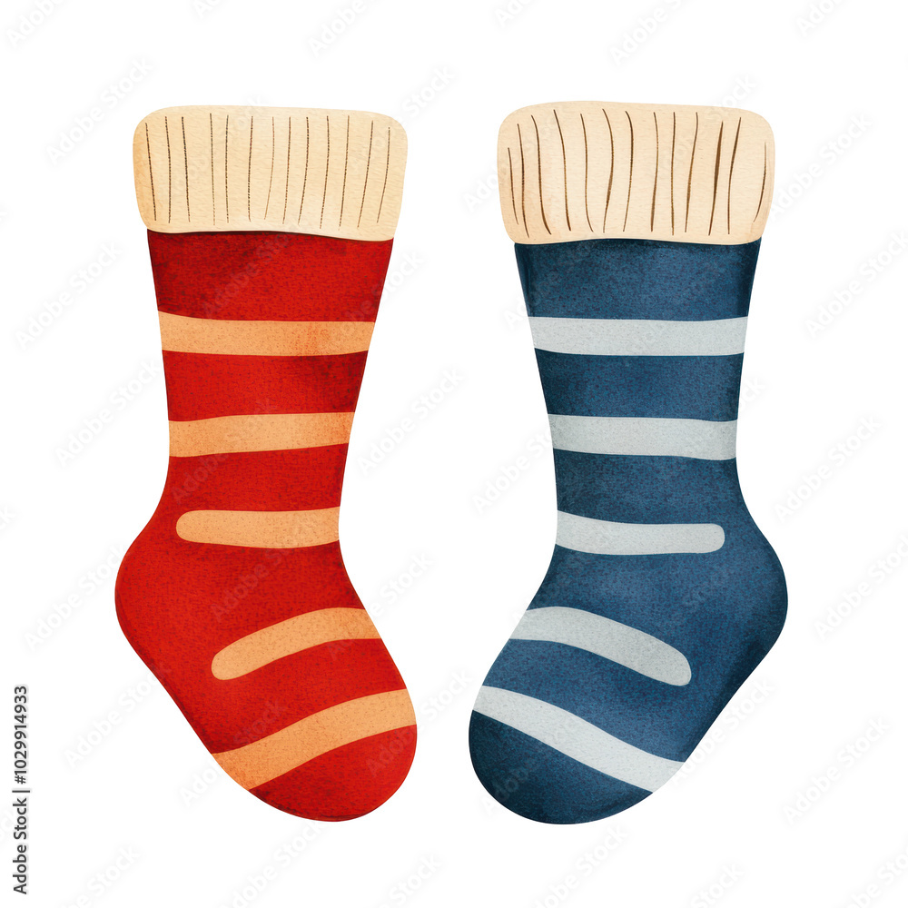 Two red and blue striped socks Two red and blue striped socks
