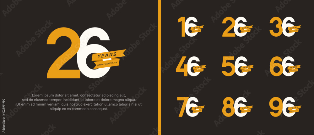 set of anniversary logo flat yellow and white color, yellow ribbon for celebration moment set of anniversary logo flat yellow and white color, yellow ribbon for celebration moment