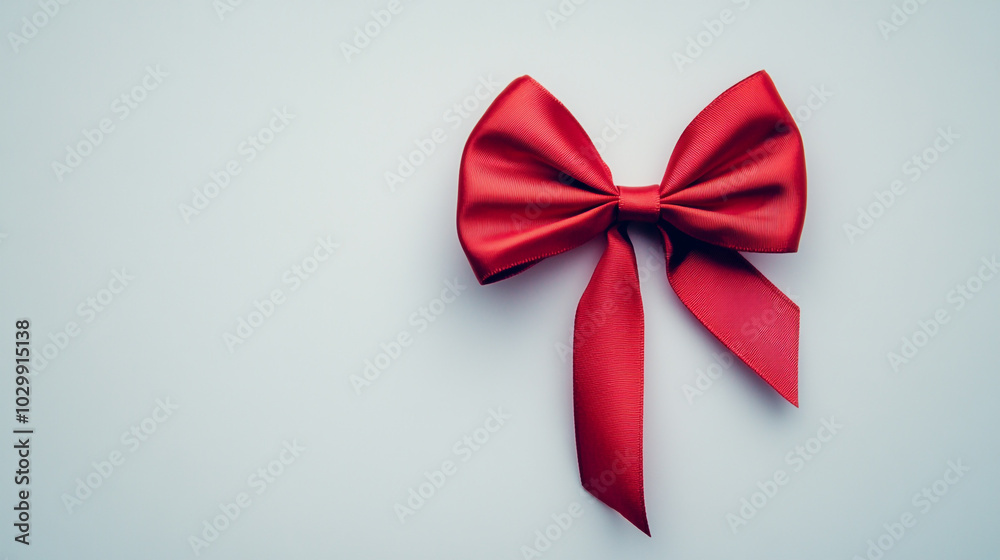 A bright red ribbon bow tied elegantly on a light background for gift wrapping decoration A bright red ribbon bow tied elegantly on a light background for gift wrapping decoration