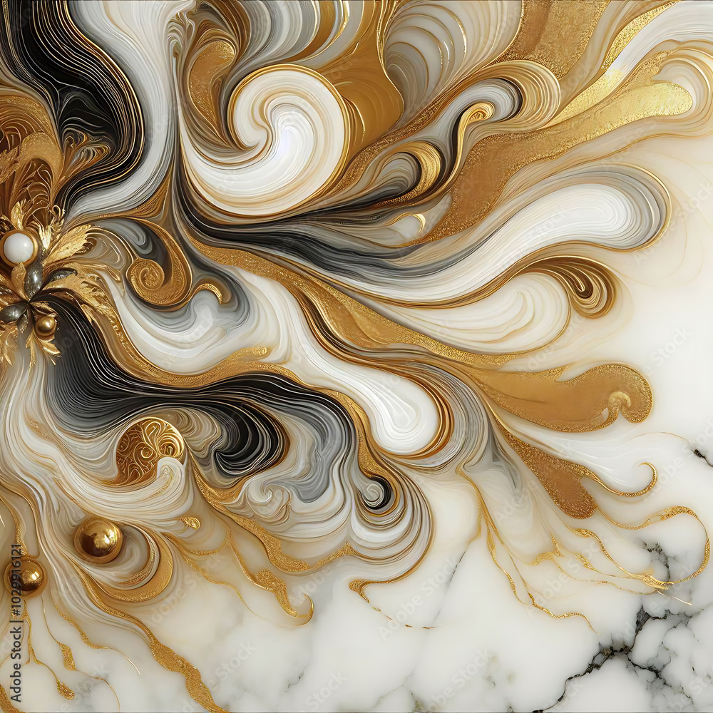 Marble Flow of Golden Grace, Generative Ai Marble Flow of Golden Grace, Generative Ai