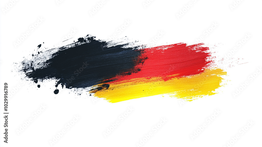 Obraz premium Colorful brush strokes representing the German flag with black, red, and yellow paint on canvas