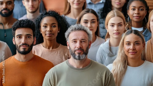 A diverse group of people standing together for racial equality.