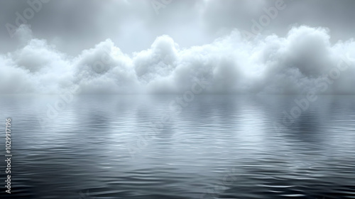 Calm Water with White Clouds 3D Illustration