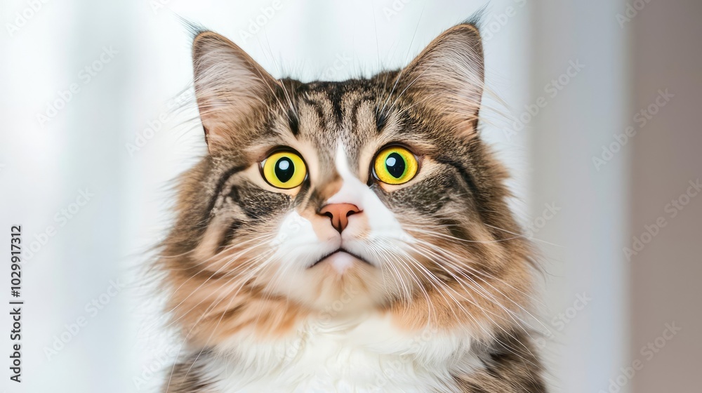 Curious cat with bright yellow eyes, white background. Curious cat with bright yellow eyes, white background.