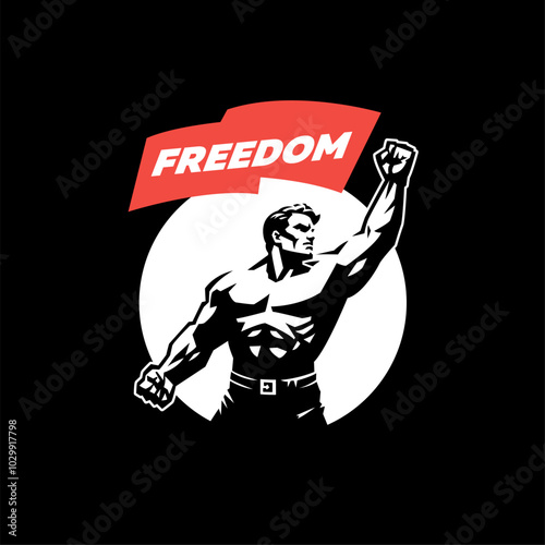 Protest man. People protest with a flag and a fist