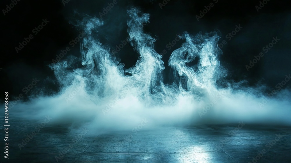 Mystical mist and swirling smoke in dark and light symphony with abstract dance of fog and light on black background Mystical mist and swirling smoke in dark and light symphony with abstract dance of fog and light on black background