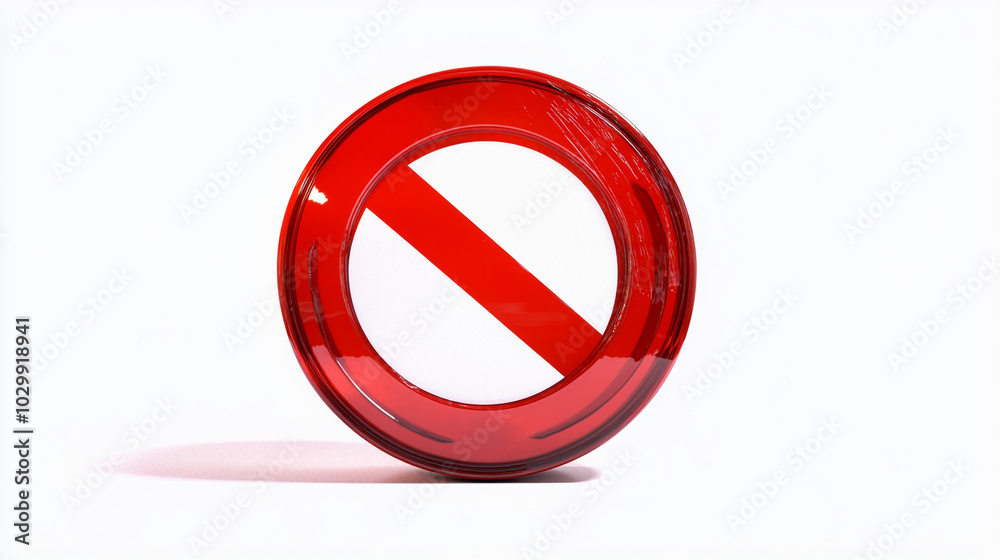 Red circular traffic sign displaying no entry symbol on white background Red circular traffic sign displaying no entry symbol on white background