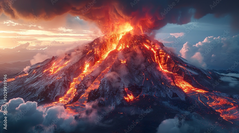 Fototapeta premium Volcanic Eruption: A Breathtaking Display of Nature's Power