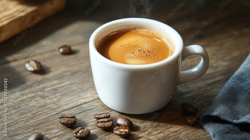 A cup of Espresso on a Wooden Table A cup of Espresso on a Wooden Table