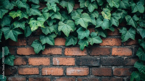 Lush Green Ivy Covering a Red Brick Wall