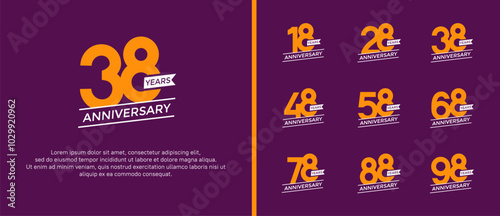 set of anniversary logo flat orange color on purple background for celebration moment
