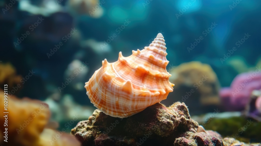 Seashell on Coral Reef Underwater Close up Seashell on Coral Reef Underwater Close up