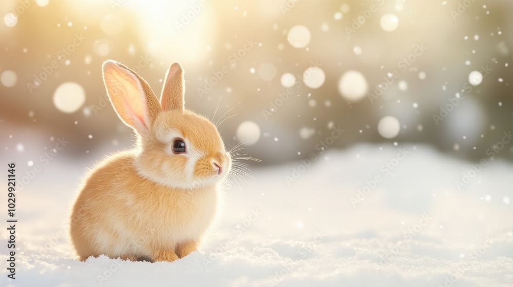 Cute Bunny Rabbit Sitting in Snow Wintertime Adorable Soft Fluffy Cute Bunny Rabbit Sitting in Snow Wintertime Adorable Soft Fluffy