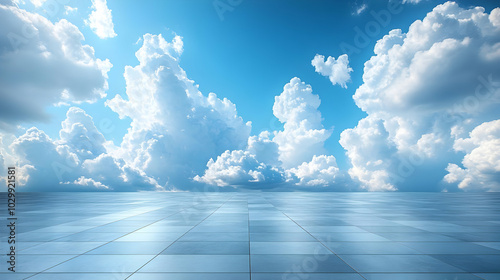 Blue Sky with White Clouds and a Tile Floor Background