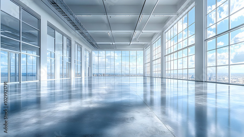 Wallpaper Mural Modern Office Interior with Large Windows and City View 3D Illustration Torontodigital.ca